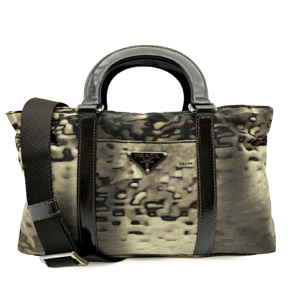Prada Tessuto 2-way bag, nylon, patent leather, khaki, beige, camouflage, leo...